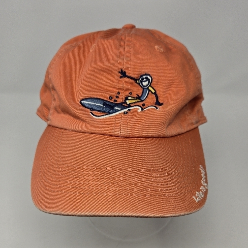 LIFE IS GOOD ORANGE COTTON BASEBALL HAT CAP SURFER JAKE EMBROIDERY UNISEX M/L OS